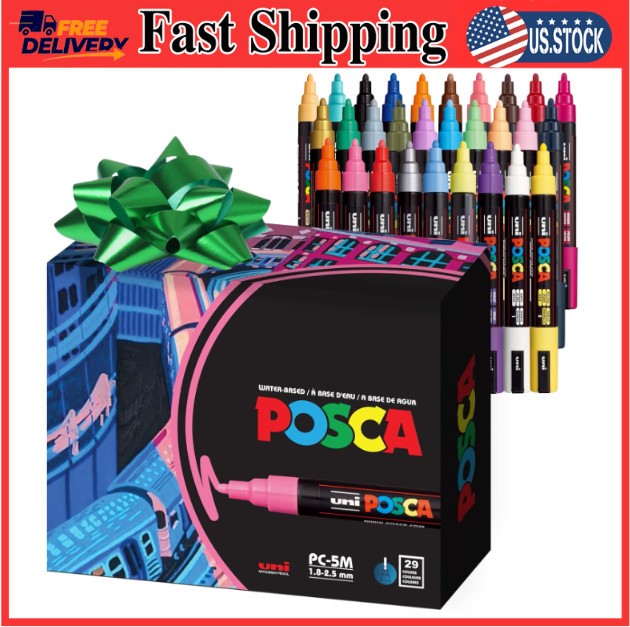 Uni Posca PC-5M Paint Markers Set of 29 Medium Tip Acrylic Art Pens All Surfaces