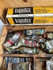 Lot of Vintage Shiva Soft Oil Paints with Dove Tail Hinged Wood Box & Brushes