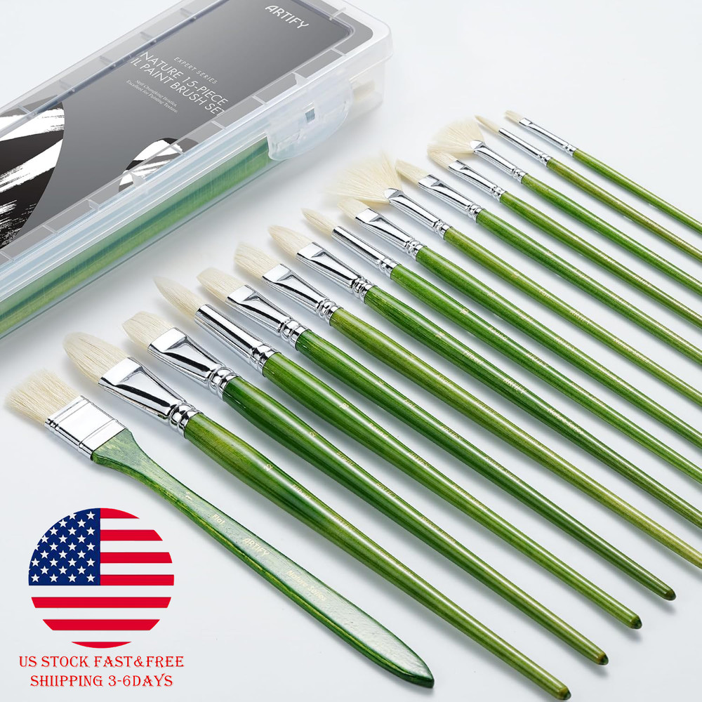 ARTIFY 15 Pcs Professional Oil Paint Brushes Set with Long and Heavy Handle