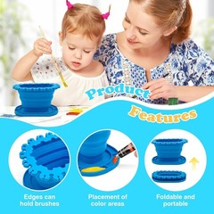 Foldable Silicone Paint Brush Cleaner Cup W/ Holder Collapsible Basin Acrylic