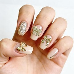 240 Pcs Gold Bow Nail Charms, Golden Bows Nail Art Studs for Acrylic gold