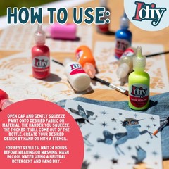 IDIY Fabric Paint Set (12 Classic Colors, 1oz Each) Permanent Non Toxic 3D