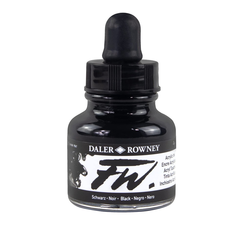 Daler Rowney FW Ink, 29.5 ml, Black (India) 1 fl oz,
