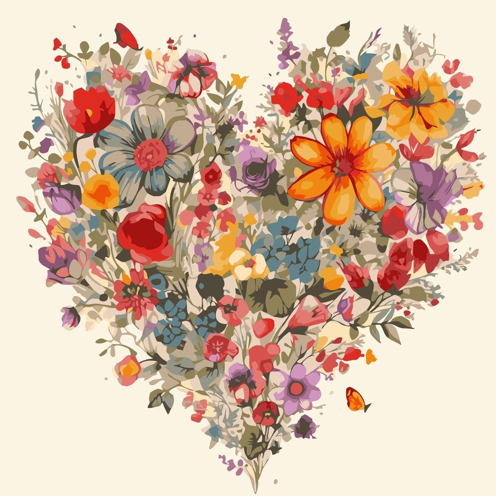 Wildflower Paint by Numbers Kit for Adults Beginners, Heart Flower Easy Adult P