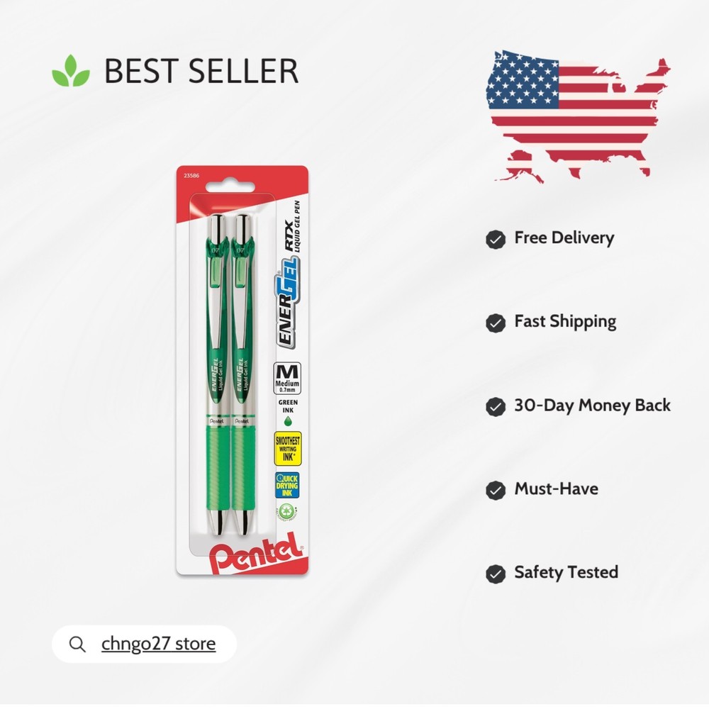 Sleek EnerGel RTX Retractable 0.7mm Gel Pen with Contoured Grip, Green Ink