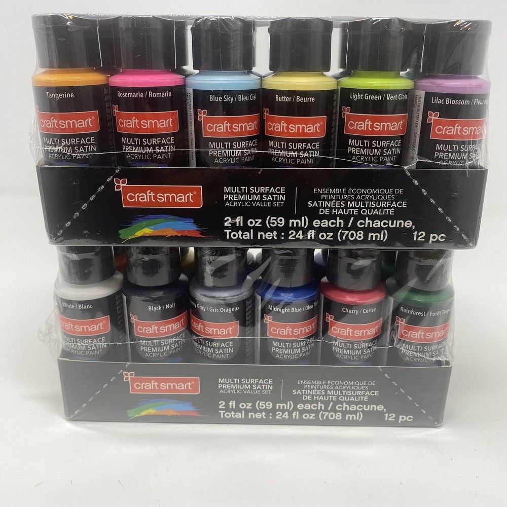 Craftsmart 2 Set Containers Multi Surface Premium Satin Acrylic Paint – 24 Total