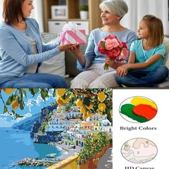Mediterranean Lemon Tree Paint by Numbers for Adults Beginner, Seaside Landscape