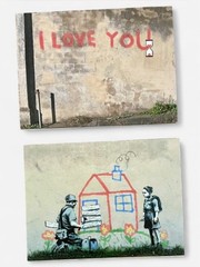 Banksy Style Stretched Canvas Art Set ‘I Love You’ & House Scene 8×6 Inches