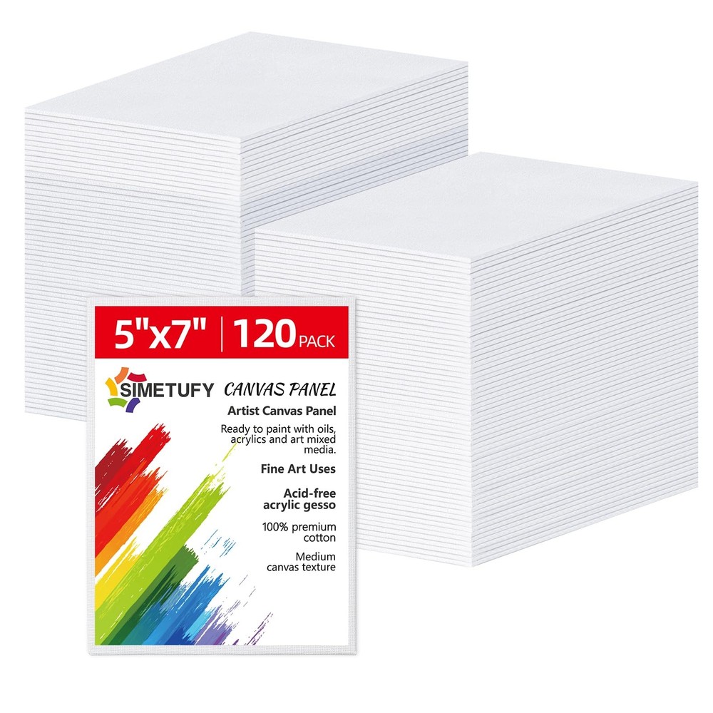 Simetufy 5×7 inch 120 Pack Small Painting Canvas 5″x7″- 120 pack, white