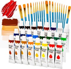 Acrylic Paint Set – 24 Colors, 20 Brushes, Non-Toxic Paint for Canvas, Wood, Roc