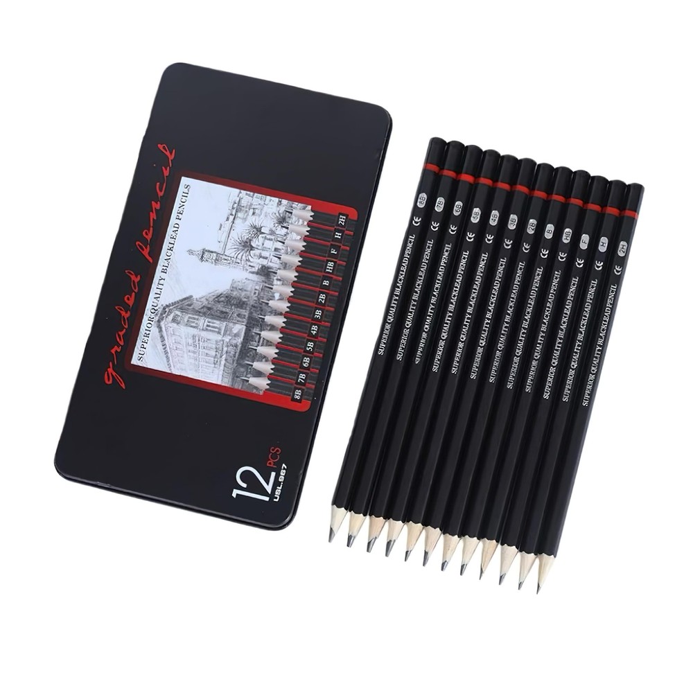 YYMIYU 12pcs Sketch Pencil Set 8B, 7B, 6B, 5B, 1 Count (Pack of 12), Black