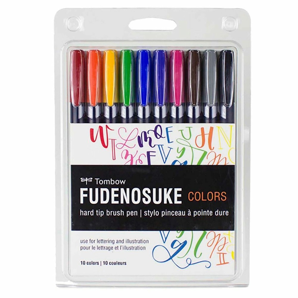 Tombow FUDENOSUKE COLORS Hard Tip Brush Pens 56429 Set of 10 pc Brand NEW!