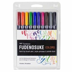 Tombow FUDENOSUKE COLORS Hard Tip Brush Pens 56429 Set of 10 pc Brand NEW!