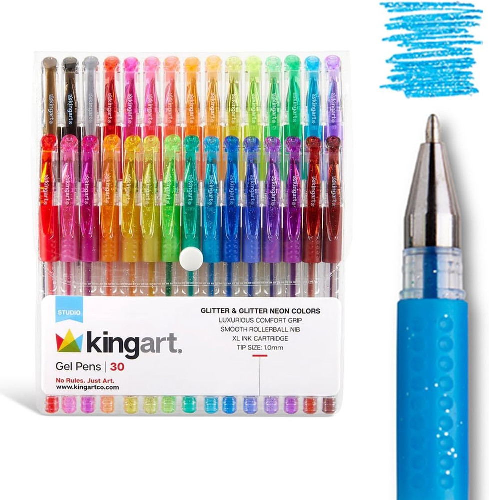 GLITTER Rollerball GEL PENS, 30 Sparkling Colors with Soft-Grip Comfort, XL Ink
