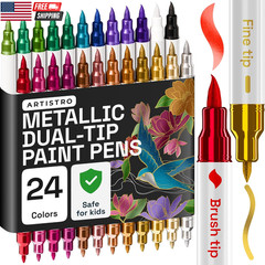 5 Silver Acrylic Paint Markers – Paint Pens for Drawing, Brush + Fine Tips – for