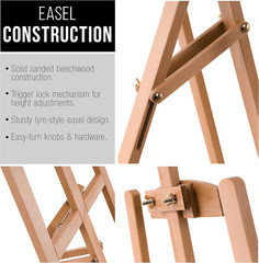 56″ High Medium A-Frame Wood Easel, Lyre Style Studio – Artists Floor Stand, Stu