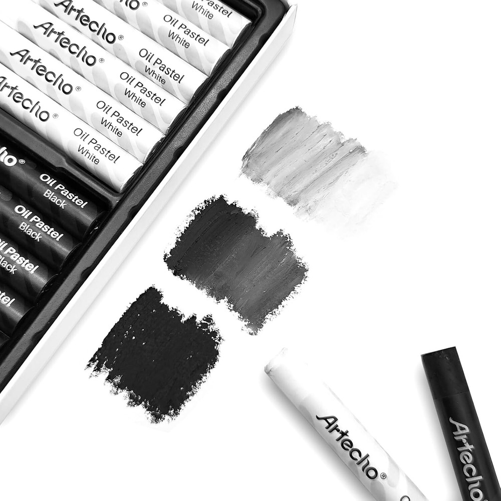 12Pcs Oil Pastels 6 White 6 Black Soft Art Painting Blending Oil Crayons 10x70mm