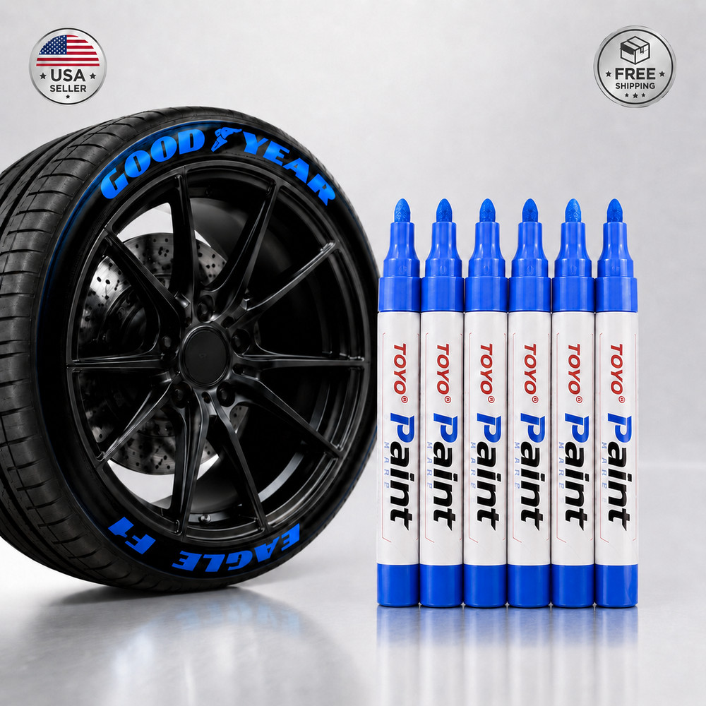 6 Pack Blue Tire Lettering Paint Marker Pens Waterproof Permanent Rubber Car