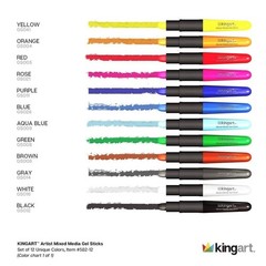 Kingart Gel Stick Watercolor Markers, Mixed Media 12 Primary Colors