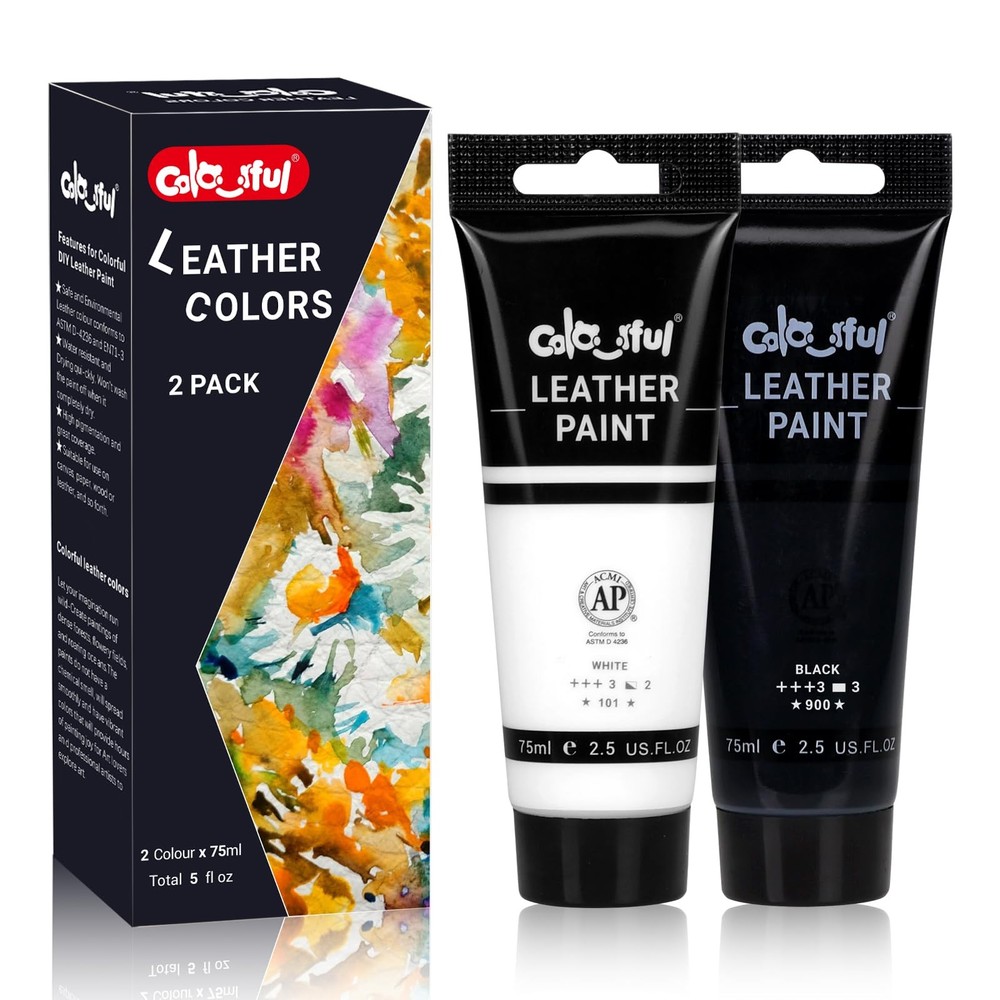 Acrylic Leather Paint Kit Set For Shoe Painting 2 Pack 2.5oz Leather Paint White