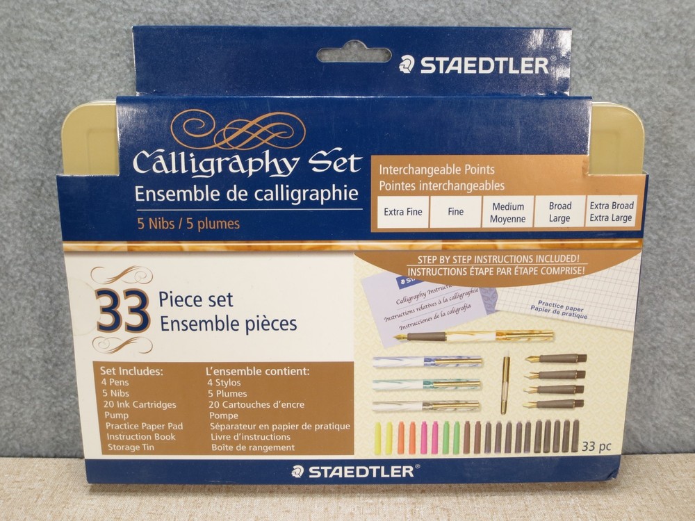 Staedtler Calligraphy 33 Piece Set – 4 Pens – 5 Nibs – 20 Ink Cartridges NOS