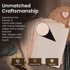 Handmade Vintage Deckle Edge Blank Paper – 8 X 6 inches, 50 Sheets 150 GSM Thick