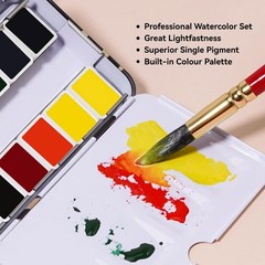 Artist Watercolor Paint Set,12 Vibrant Colors in Portable Box, Great Lightfastne