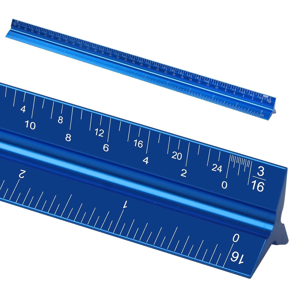 12 Inch Aluminum Architectural Scale Ruler Triangular Laser Etched for Drafting
