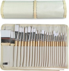 24-Piece Wood Handle Paint Brush Set for Oil, Acrylic, Watercolor with Canvas…