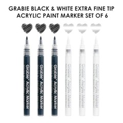 Black & White Extra Fine Tip Acrylic Paint Marker Set, 6 Pack, Black, White