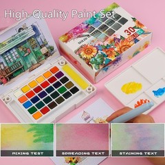 Watercolor Painting Set 30 Colors Travel Kit with Water Pen 24 Sheets Papers