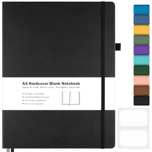 Blank Notebook, Hardcover Sketch Book, 8.5″ x 11″ Large Blank Journal, A4 Black