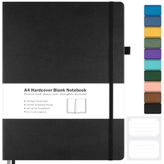 Blank Notebook, Hardcover Sketch Book, 8.5″ x 11″ Large Blank Journal, A4 Black