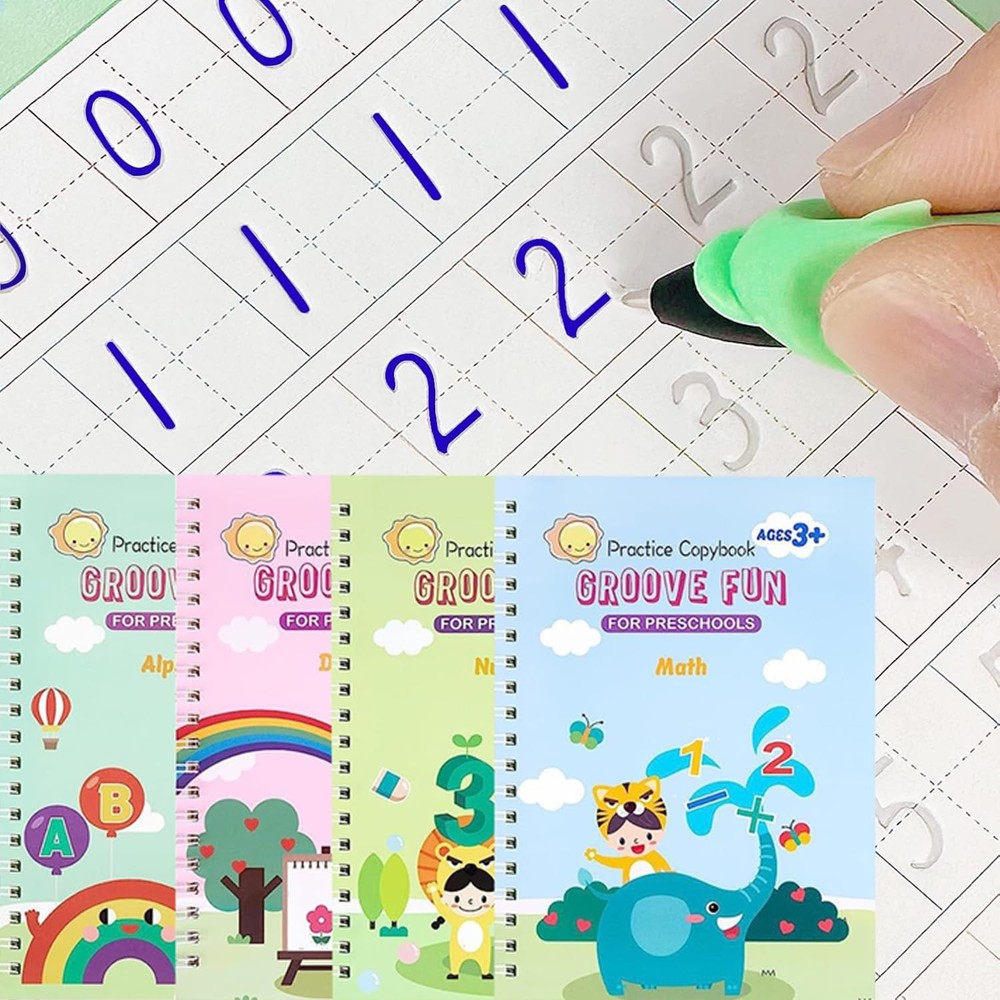 4 Pack Magic Grooved Writing Practice BooksReusable Grooved Handwriting Workb.