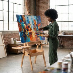 Large Wood H-Frame Easel with Storage Drawer and Palette, Foldable Art Painting