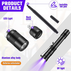 8 Pcs Black Light Markers Set 4 Invisible Ink Pen 4 Mini UV Flashlights Invisibl