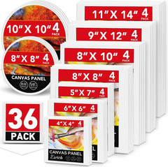 Canvases for Painting, 36 Pack Canvas Boards 4X4, 6X6, 8X8, 5X7, 8X10, 9X12, 11X
