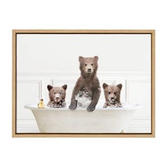Sylvie Three Bears In Bubble Bath Neutral Style Framed 24L” x 18W” Natural