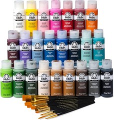 Bottle Acrylic Craft Paint Set with 10 Pack of Brushes, 2oz, Colors May Vary