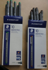 STAEDTLER 1.0 mm Pigment Liner Fineliner 2 Packs of 10 brown & 10 green each NEW