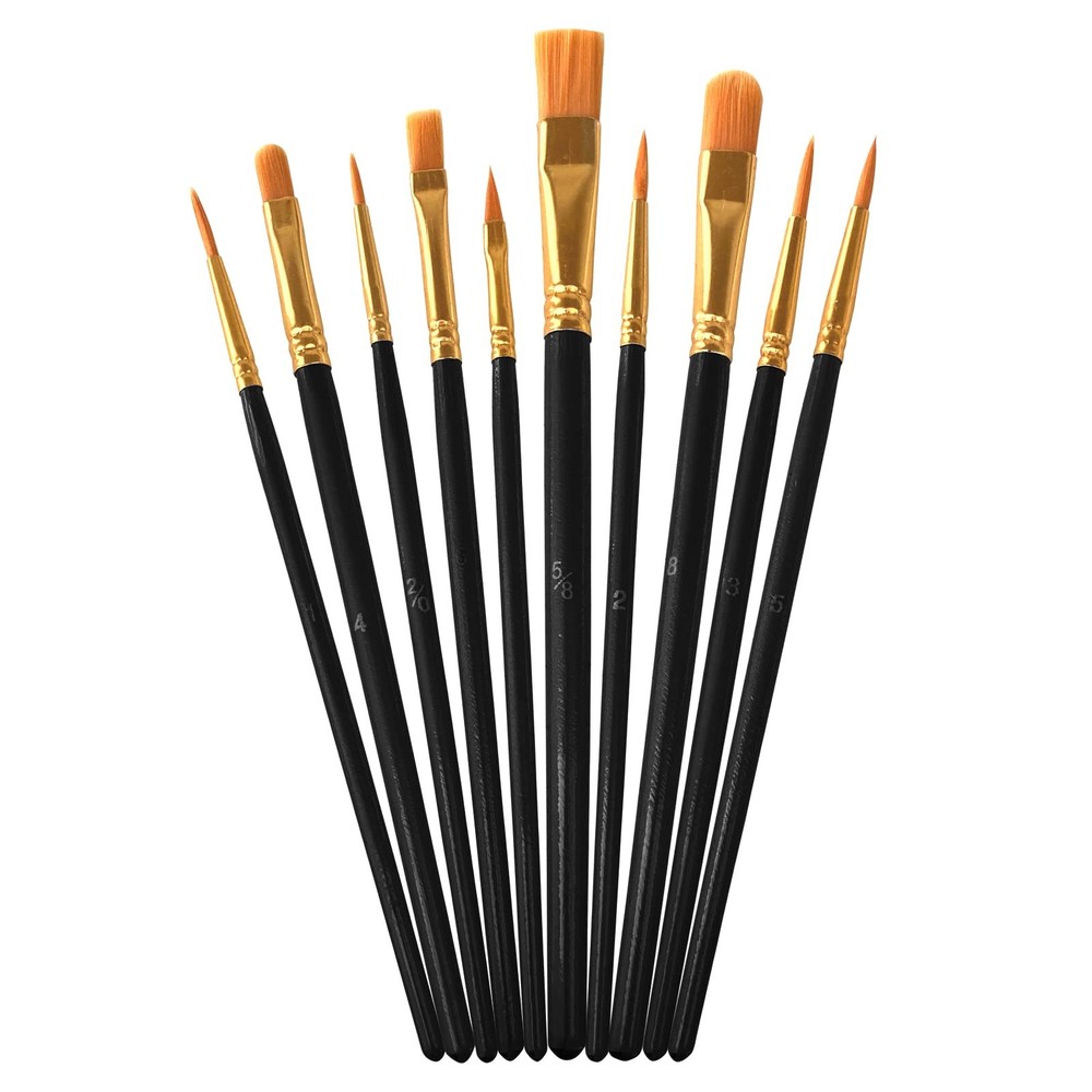 10 Pack Nylon Hair Paint Brushes Set for Acrylic, Watercolor and Oil Painting…