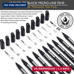 MARTCOLOR Micro Pen Fineliner Pens, 10 Size Fine Point Archival Black Ink Pens,