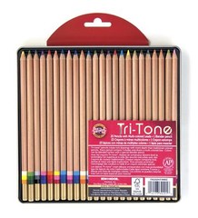 Multi-Colored Pencil Set 24 Assorted Colors Tri-Tone Tin Blister-Carded