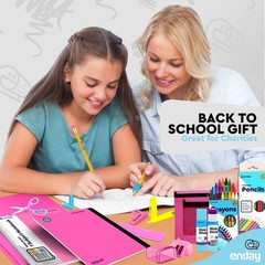 71 PCS Pink Back To School Supply Box Kit Kids Grades K5 Kindergarten Girls