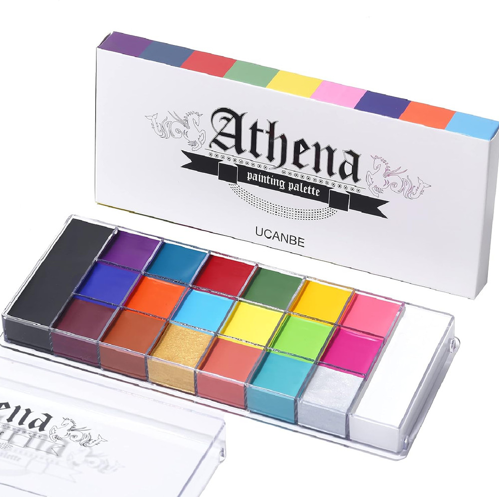 UCANBE Athena Face Body Paint Oil Palette, 20 Colors Large Black White Professio