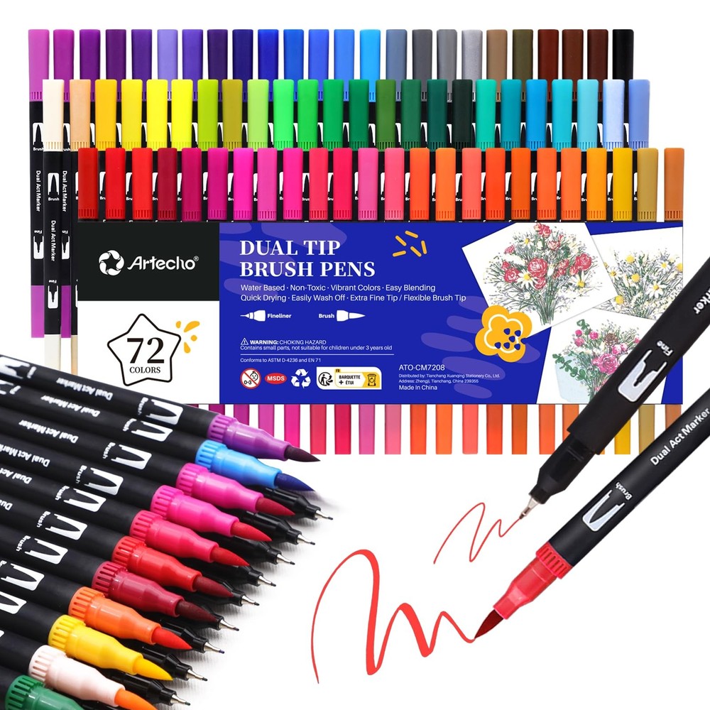 72 Colors Markers for Adult Coloring Books, Dual Tip Markers for School, Fine…