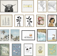 Sylvie Highland Cow, Wandering and Vintage Botanical Black and White Framed Line