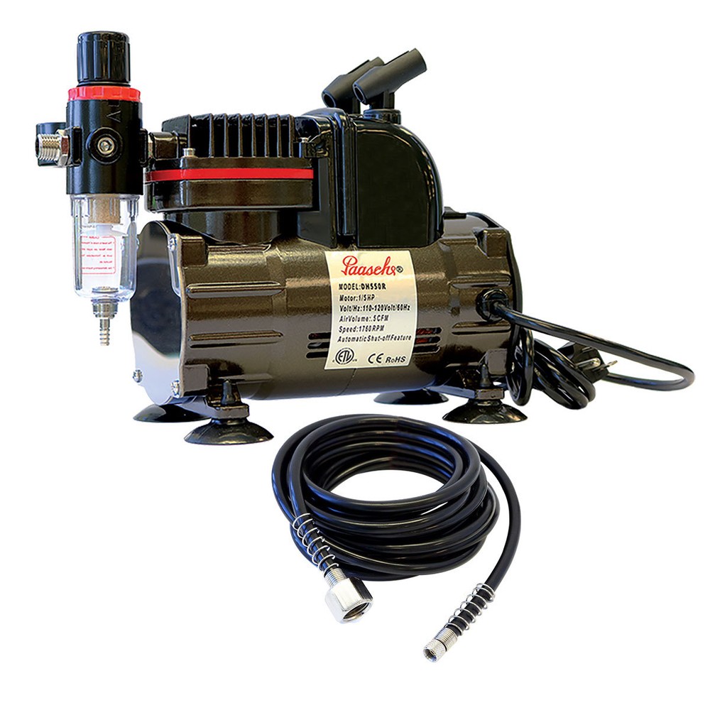 Paasche 1/5 HP Airbrush Compressor w/ Regulator, Hose & Airbrush Holders