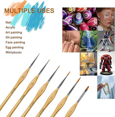 6Pcs Micro Paint Brushes Set with Triangular Handles – for Acrylics, Wooden
