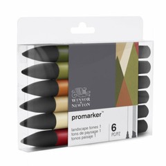 Winsor & Newton PROMARKER Twin Tip Marker Pens LANDSCAPE TONES 1 Set of 6